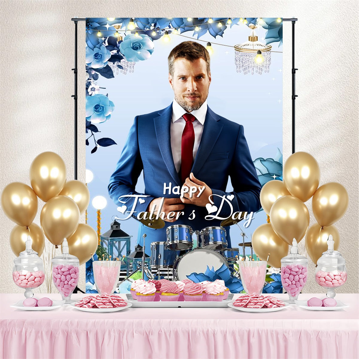 Fathers Day Backdrop Blue Floral Stage Customized Backdrop UK LXX4-78