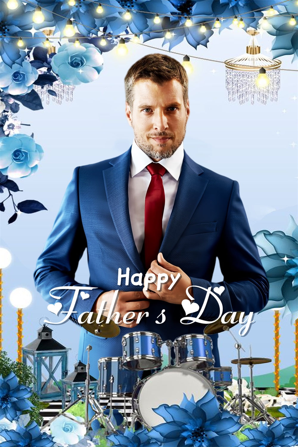 Fathers Day Backdrop Blue Floral Stage Customized Backdrop UK LXX4-78