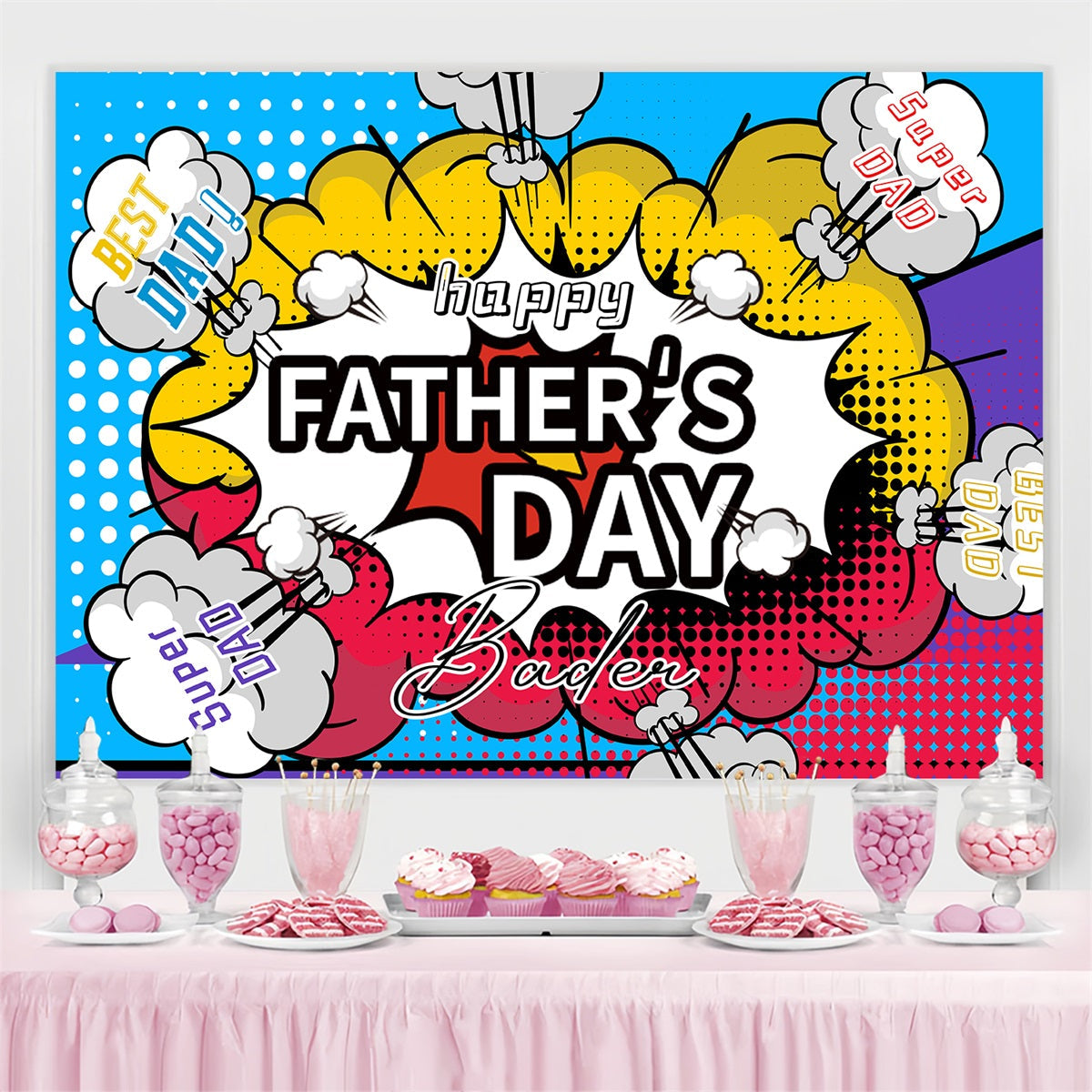 Father's Day Backdrops Cartoon Boom Text Custom Backdrop UK LXX4-80
