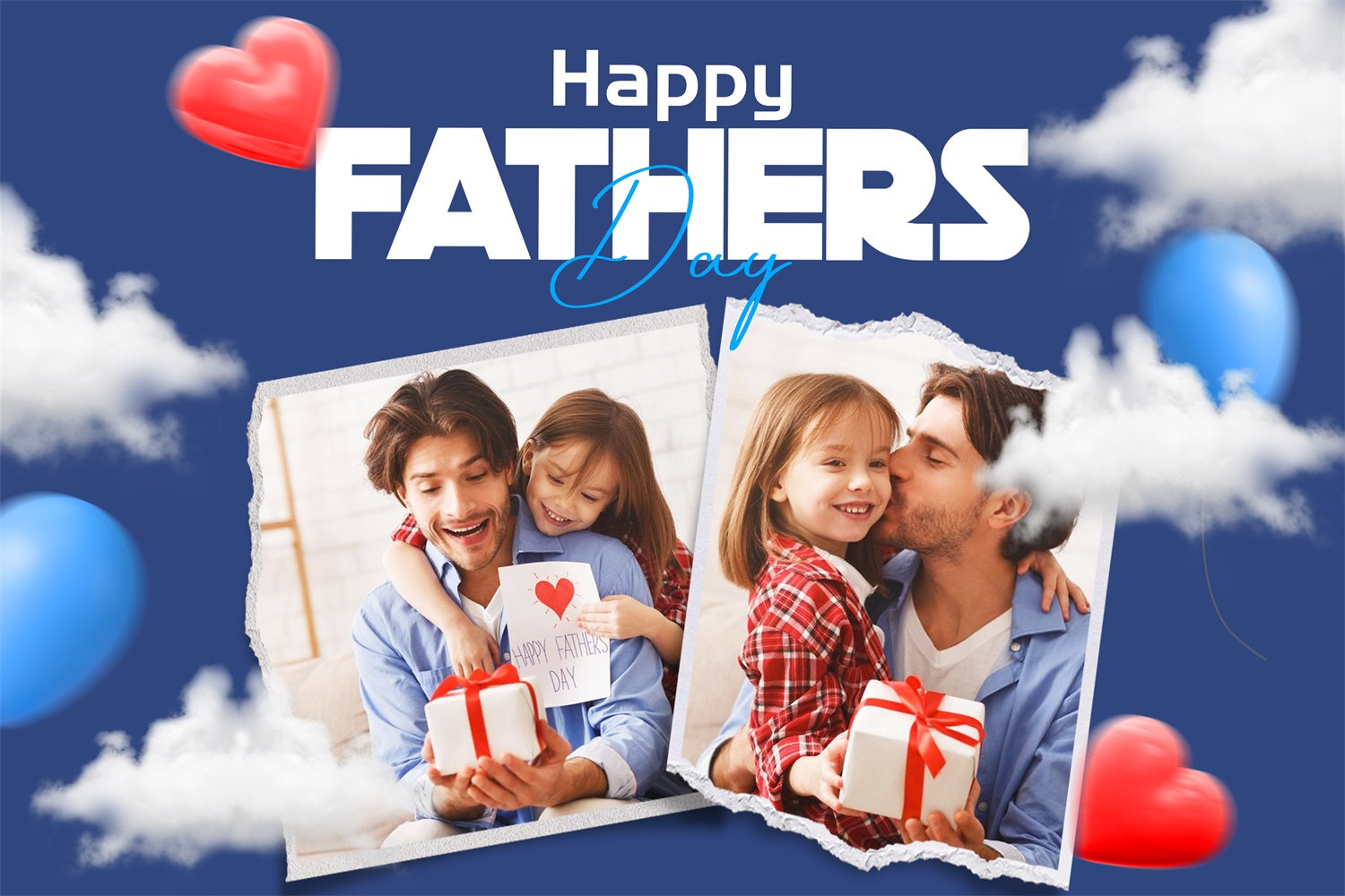 Fathers Day Photo Backdrop Cloudy Hearts Balloons Personalised Backdrop UK LXX4-83