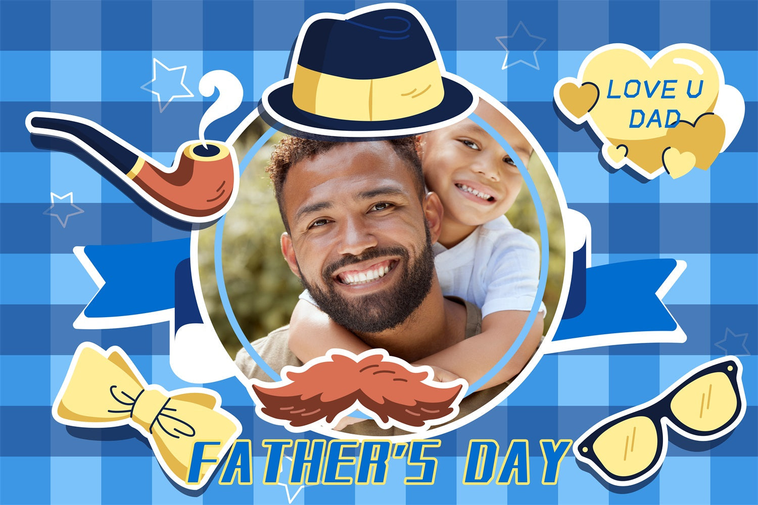 Father's Day Photo Backdrop Ideas Blue Plaid Hat Personalised Backdrop UK LXX4-86