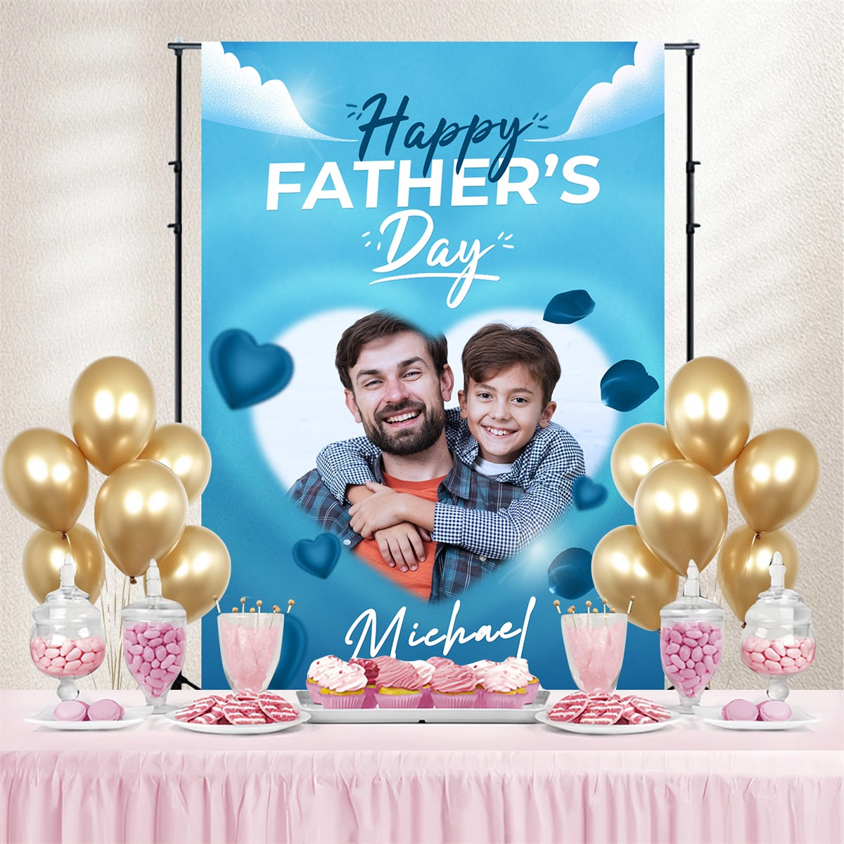 Backdrop For Fathers Day Blue Sky Hearts Petals Customized Backdrop UK LXX4-89