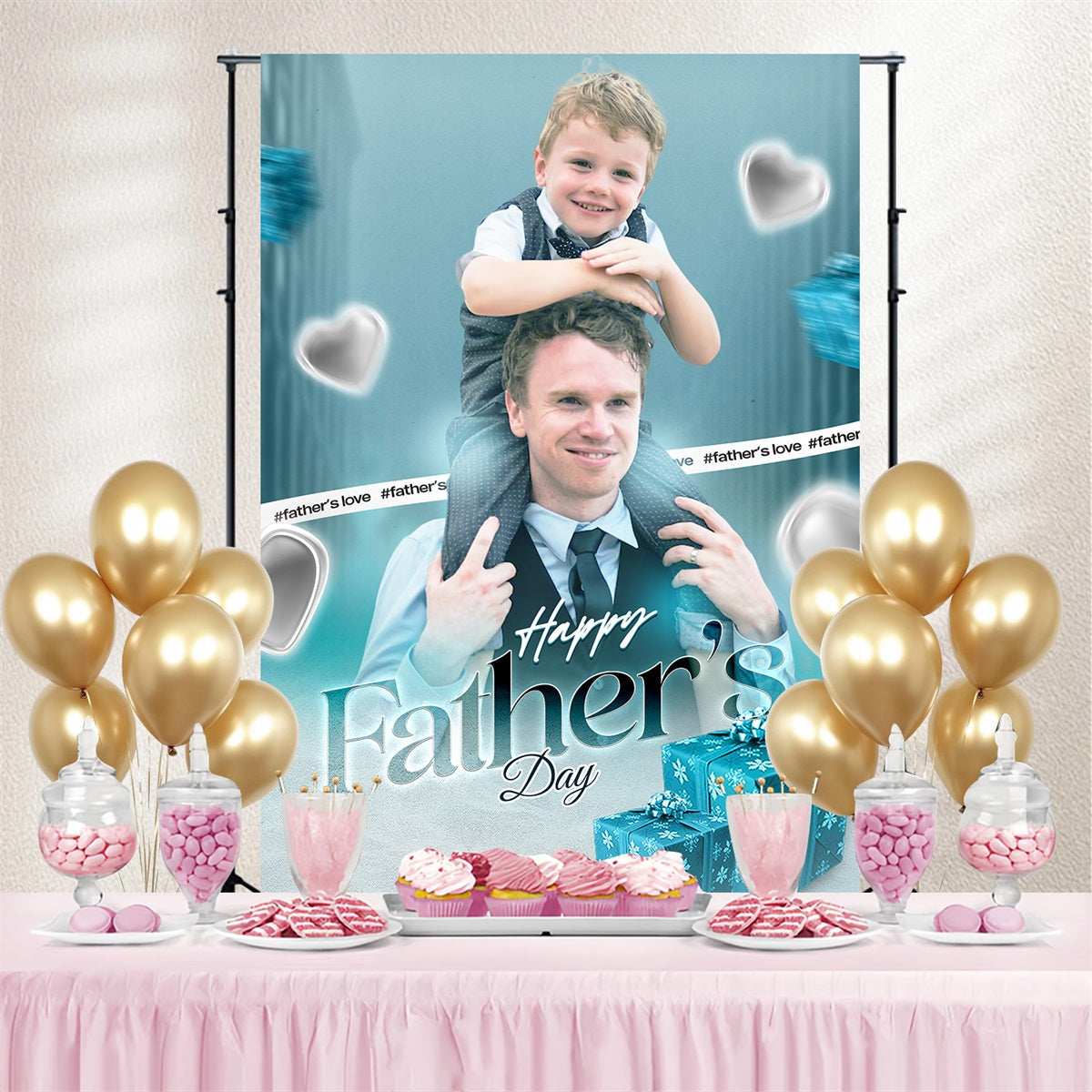 Backdrop Fathers Day Silver Heart Presents Personalised Backdrop UK LXX4-90