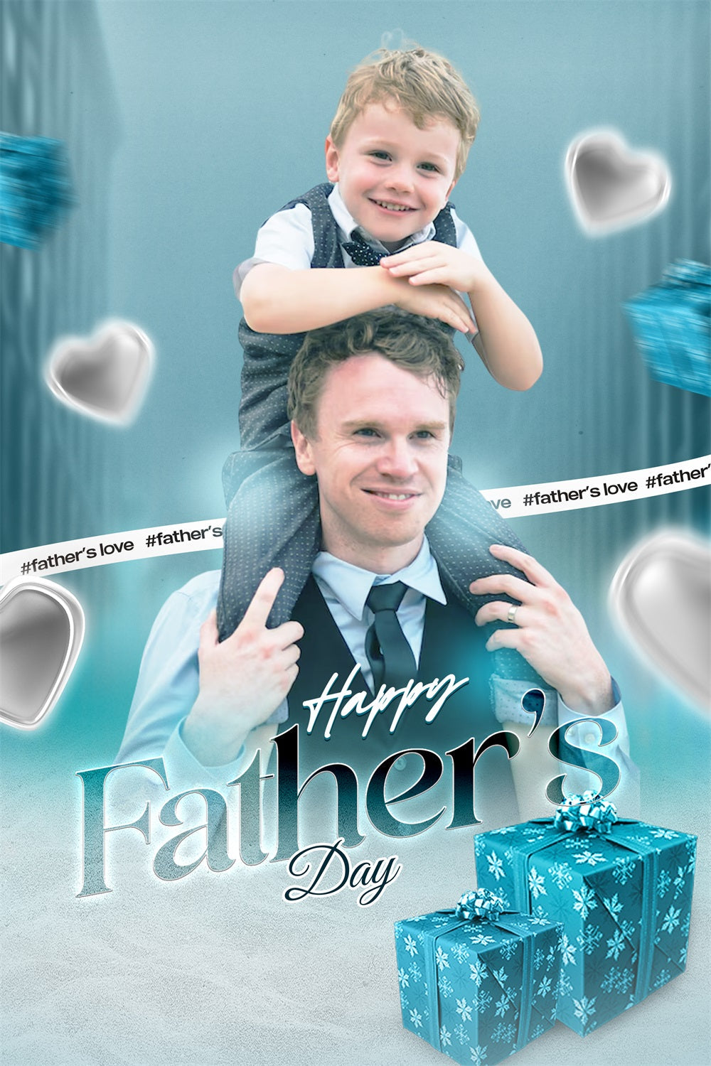 Backdrop Fathers Day Silver Heart Presents Personalised Backdrop UK LXX4-90
