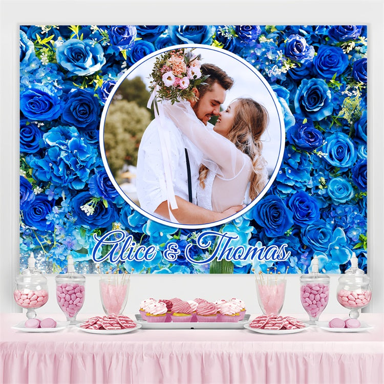 Custom Wedding Photo Backdrop Blue Floral Frame Backdrop UK LXX4-92