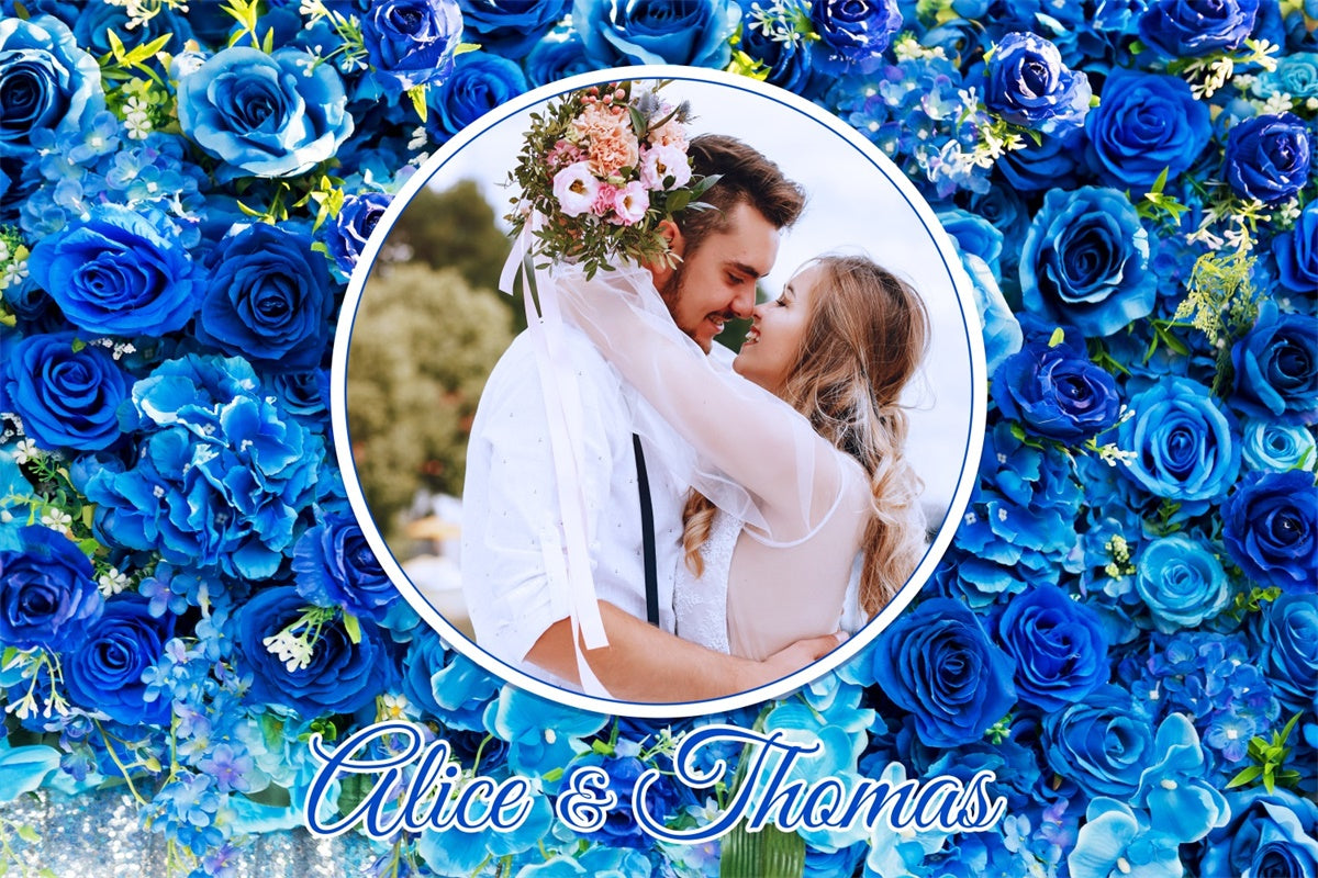Custom Wedding Photo Backdrop Blue Floral Frame Backdrop UK LXX4-92