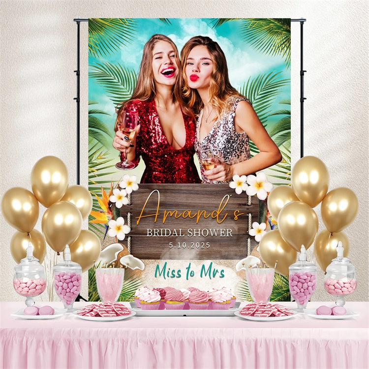 Backdrop For Bridal Shower Photos Palm Leaves Personalized Backdrop UK LXX4-95