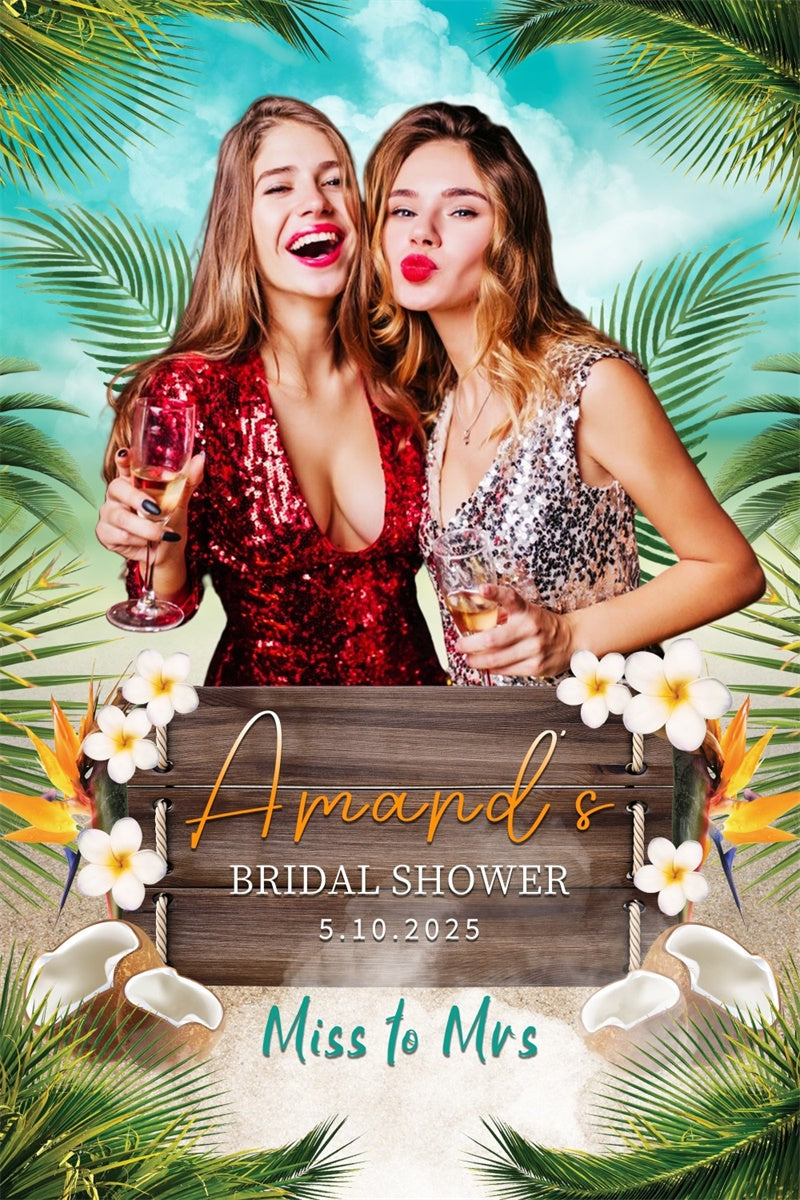 Backdrop For Bridal Shower Photos Palm Leaves Personalized Backdrop UK LXX4-95