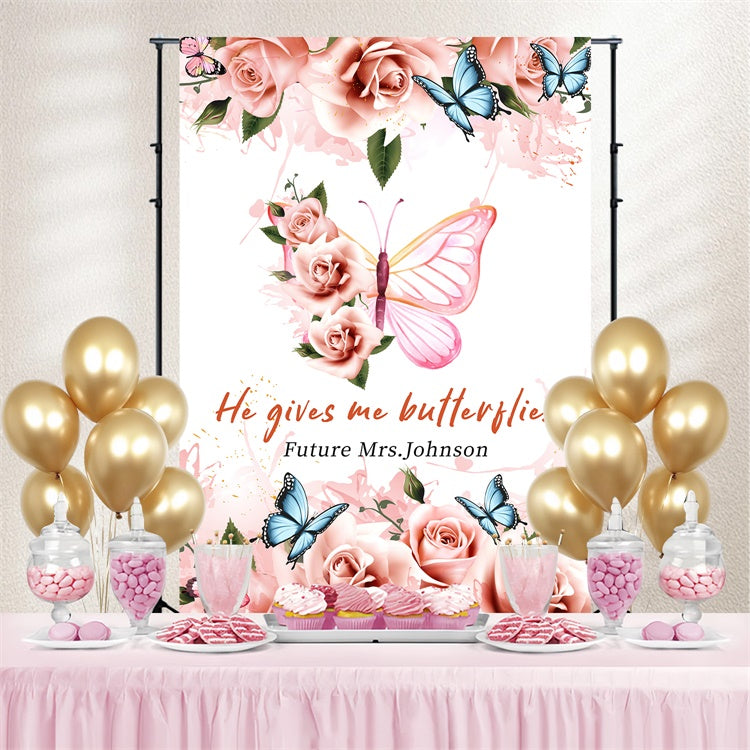 Custom Wedding Backdrop Dreamy Butterflies Rose Backdrop UK LXX4-99