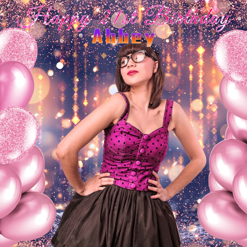 21st Birthday Backdrop Glitter Balloons Personalised Backdrop UK LXX5-101