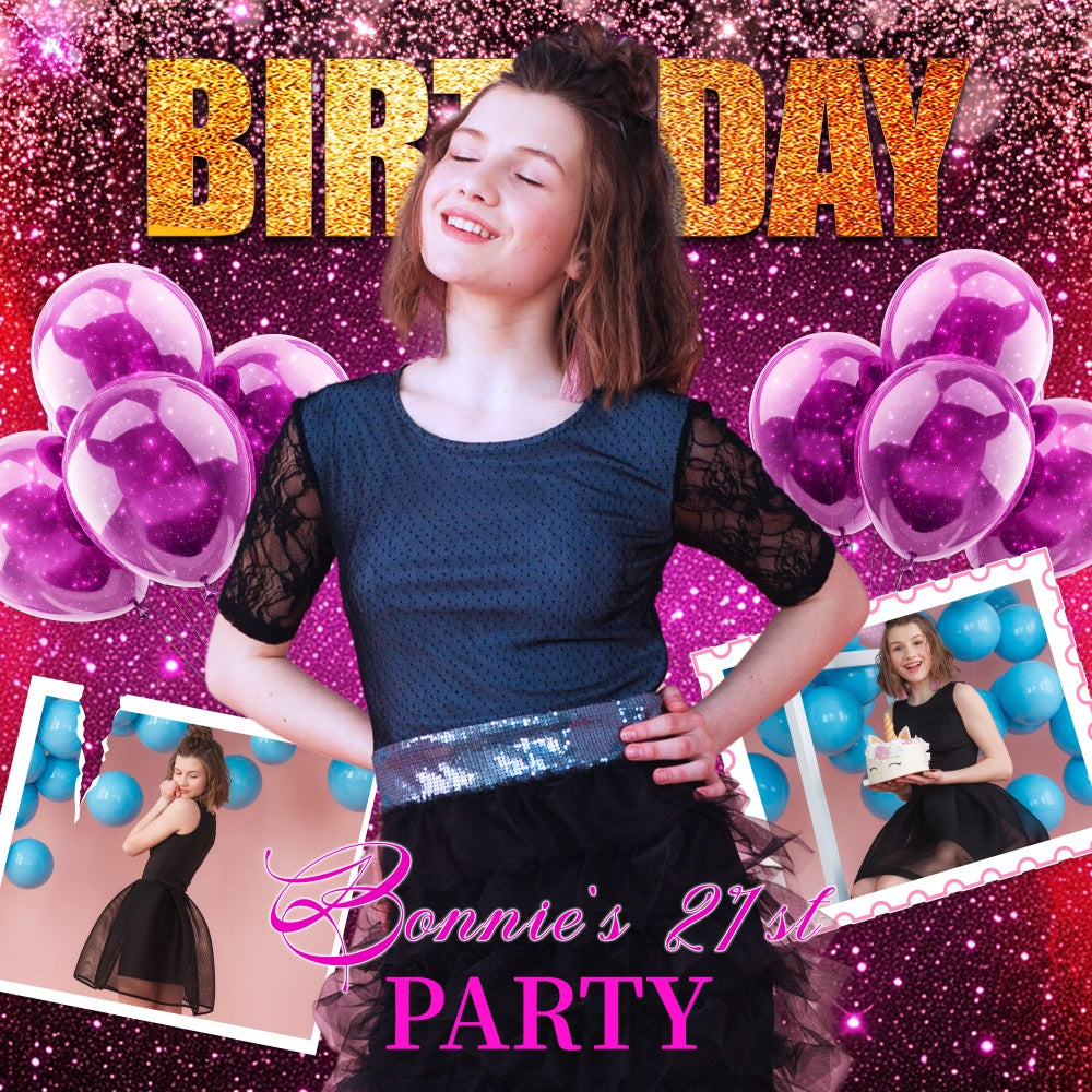 21st Birthday Backdrop Purple Sparkle Balloons Customized Backdrop UK LXX5-105