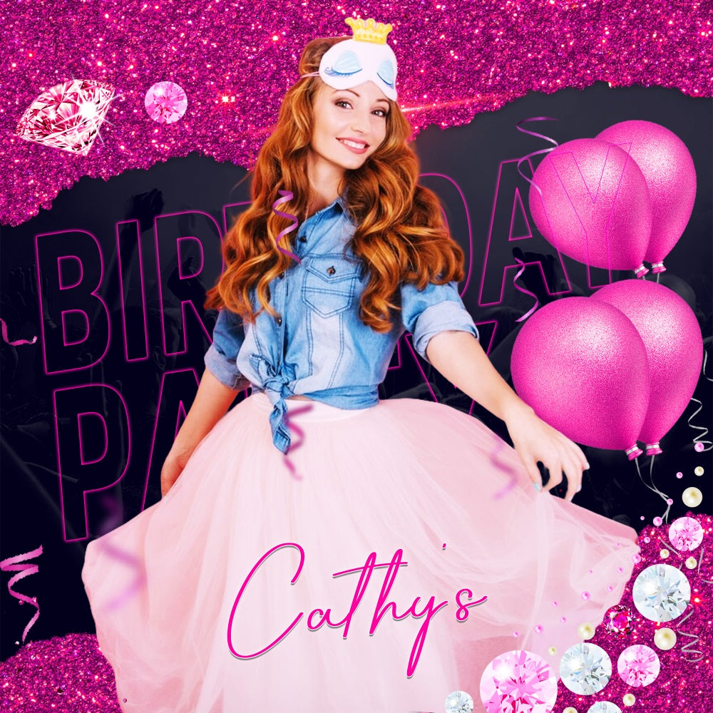 Personalized Backdrop For Birthday Diamond Ballloon Celebration Backdrop UK LXX5-106