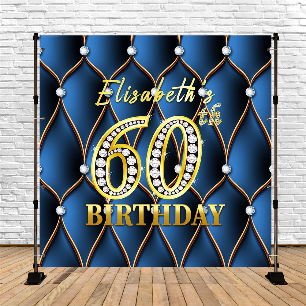 60th Birthday Backdrop Diamond Blue Personalised Backdrop UK LXX5-110