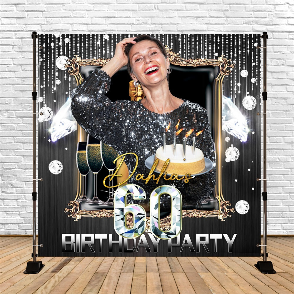60th Birthday Backdrops Frame Diamond Party Personalized Backdrop UK LXX5-112