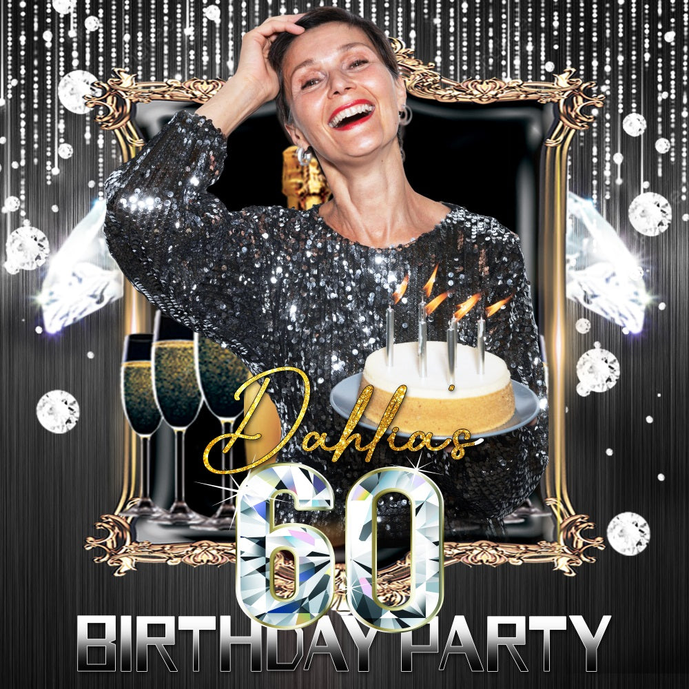 60th Birthday Backdrops Frame Diamond Party Personalized Backdrop UK LXX5-112