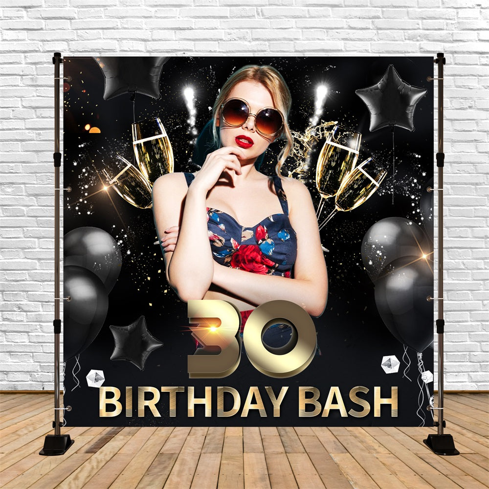 Personalized Birthday Backdrop Balloon Champagne 30th Backdrop UK LXX5-114