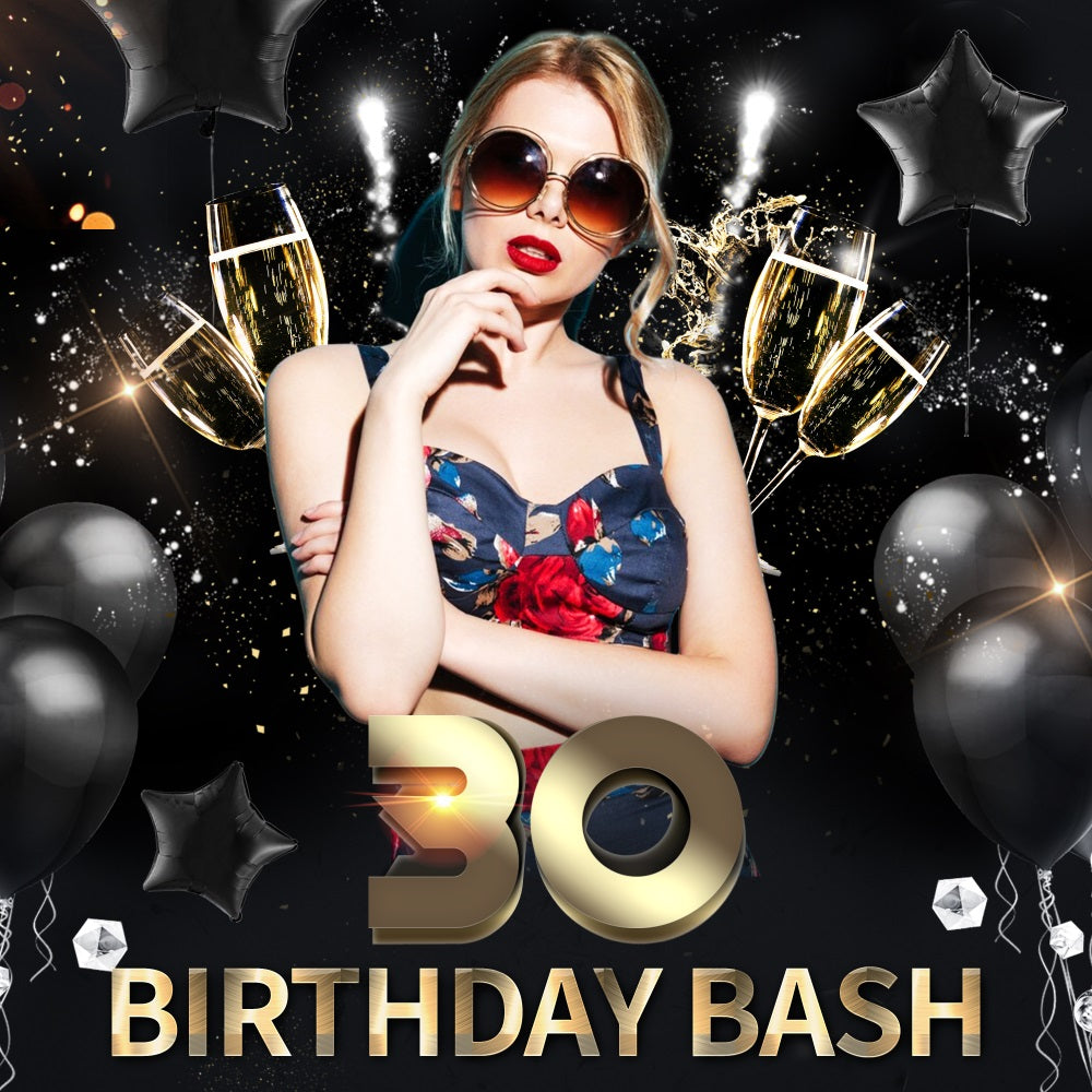 Personalized Birthday Backdrop Balloon Champagne 30th Backdrop UK LXX5-114