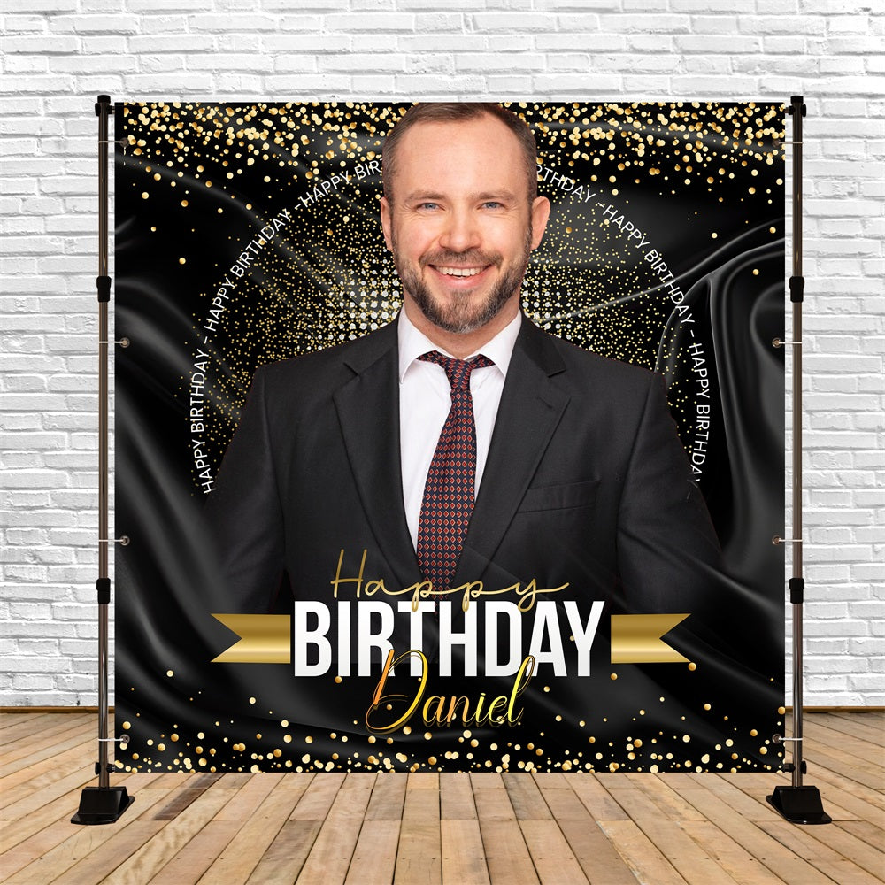 Black And Gold Birthday Backdrop Sparkle Custom Backdrop UK LXX5-120