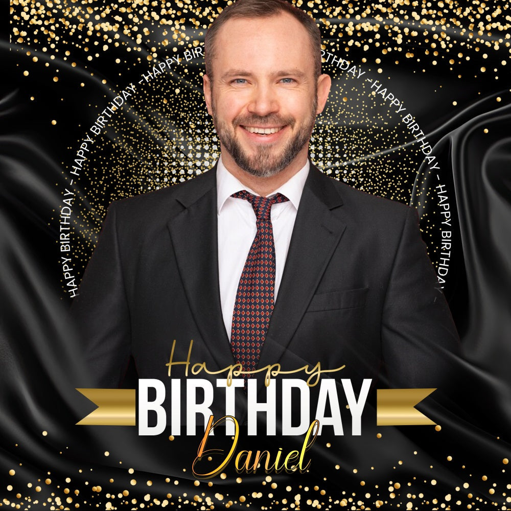 Black And Gold Birthday Backdrop Sparkle Custom Backdrop UK LXX5-120