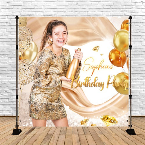 Customized Backdrop For Birthday Gold Diamond Balloon Backdrop UK LXX5-123