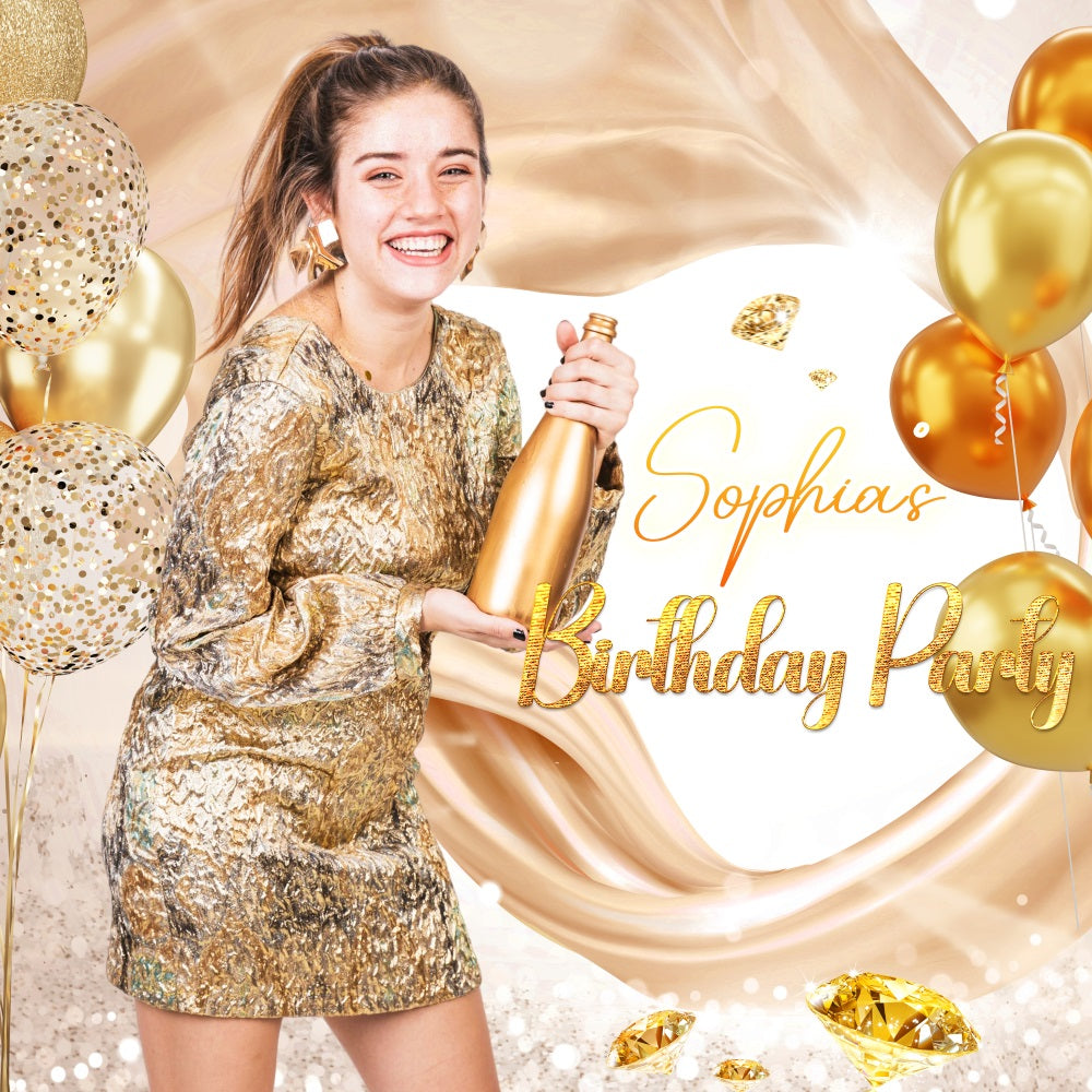 Customized Backdrop For Birthday Gold Diamond Balloon Backdrop UK LXX5-123