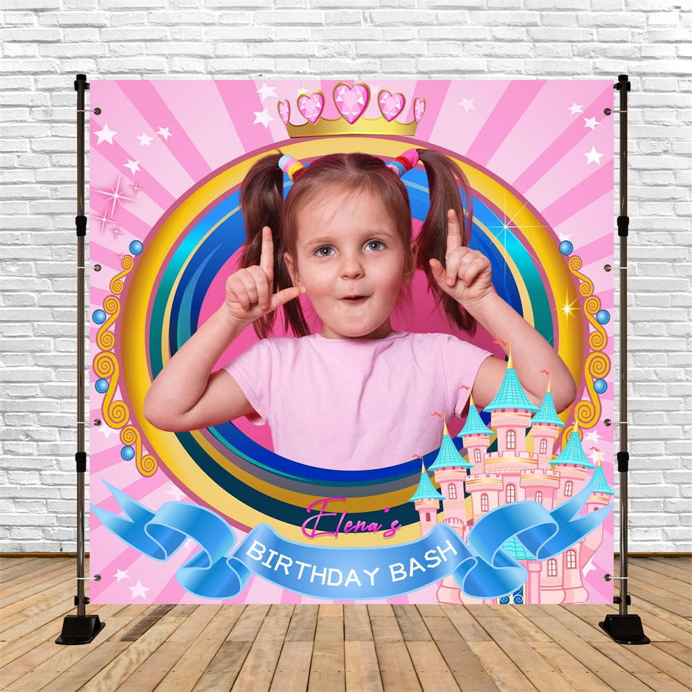 Pink Birthday Backdrop Princess Castle Custom Backdrop UK LXX5-124