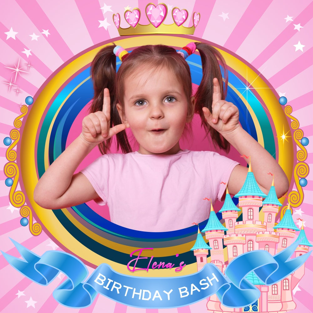 Pink Birthday Backdrop Princess Castle Custom Backdrop UK LXX5-124