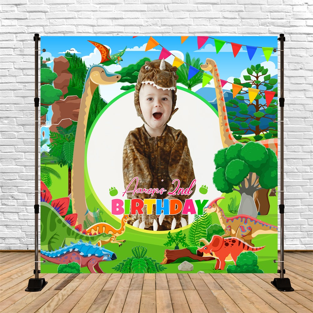 Birthday Photo Backdrop Jungle Dino 2nd Customized Backdrop UK LXX5-126