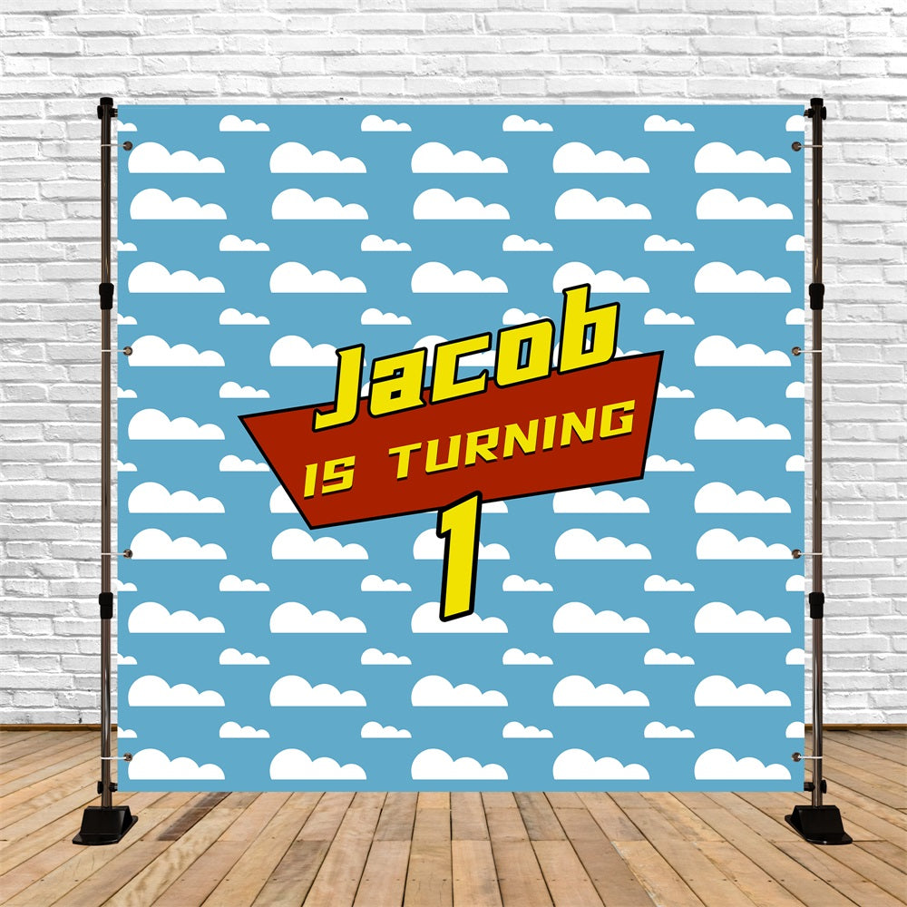 First Birthday Backdrop Blue Sky Clouds Personalised Backdrop UK LXX5-127