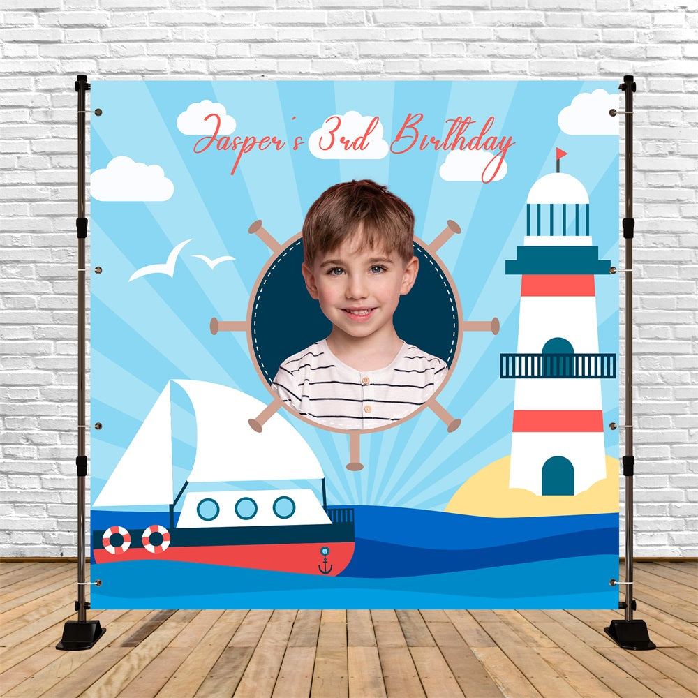 Personalized Birthday Backdrops Nautical Adventure 3rd Backdrop UK LXX5-128