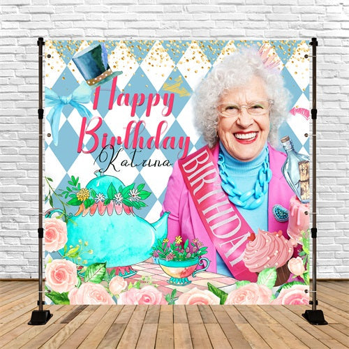 Customized Birthday Backdrop Tea Party Floral Personalised Backdrop UK LXX5-131