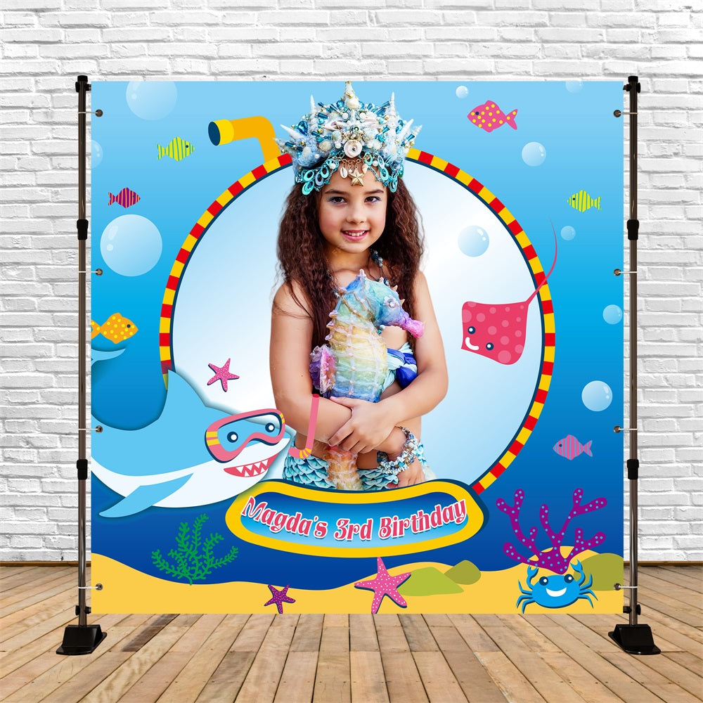 Baby Shark Birthday Backdrop Shark Seascape 3rd Mermaid Personalized Backdrop UK LXX5-133
