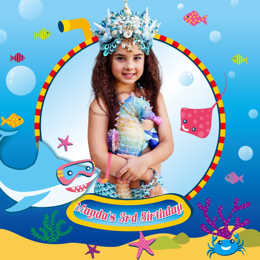 Baby Shark Birthday Backdrop Shark Seascape 3rd Mermaid Personalized Backdrop UK LXX5-133