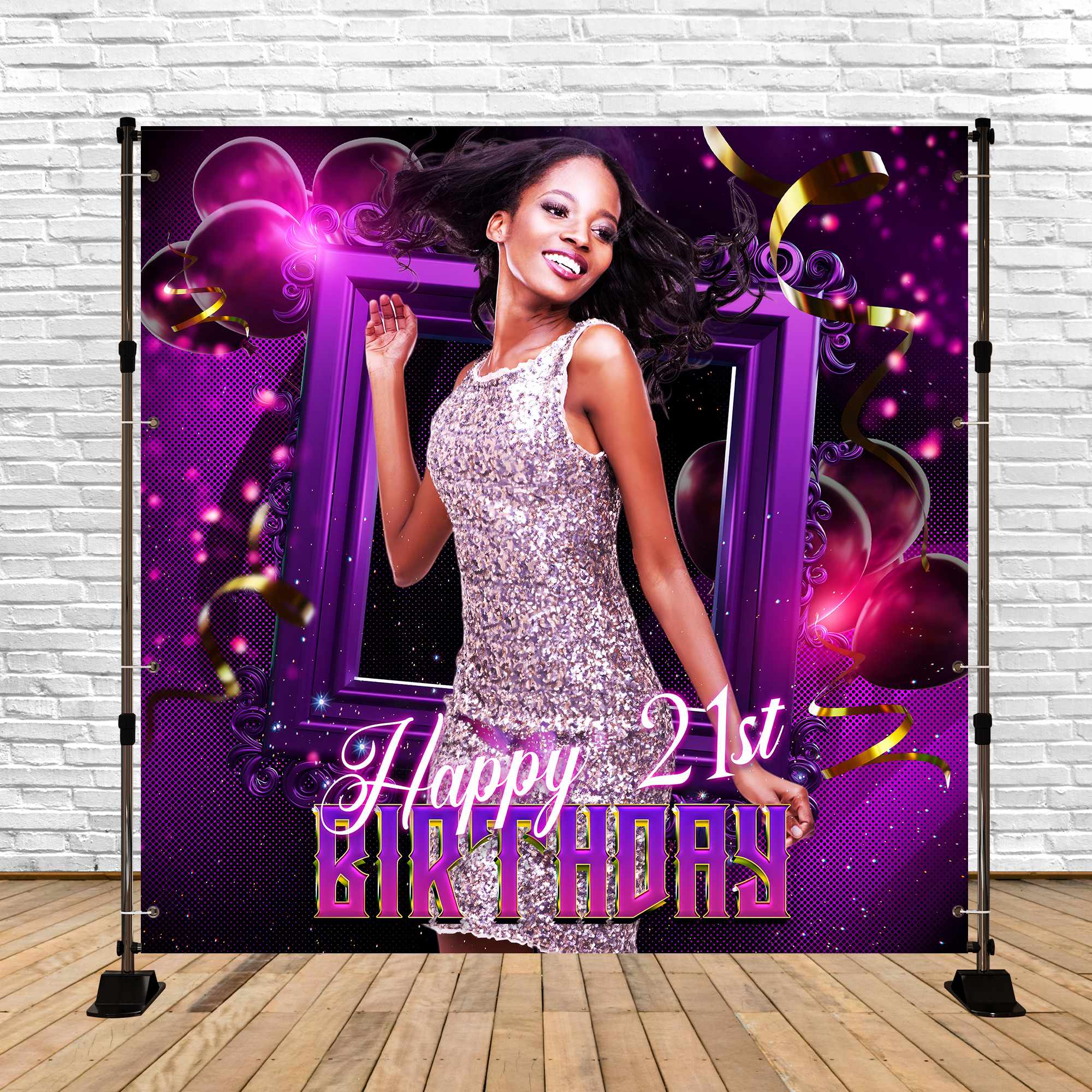 Personalized Backdrop For Birthday 21st Purple Glitz Backdrop UK LXX5-134