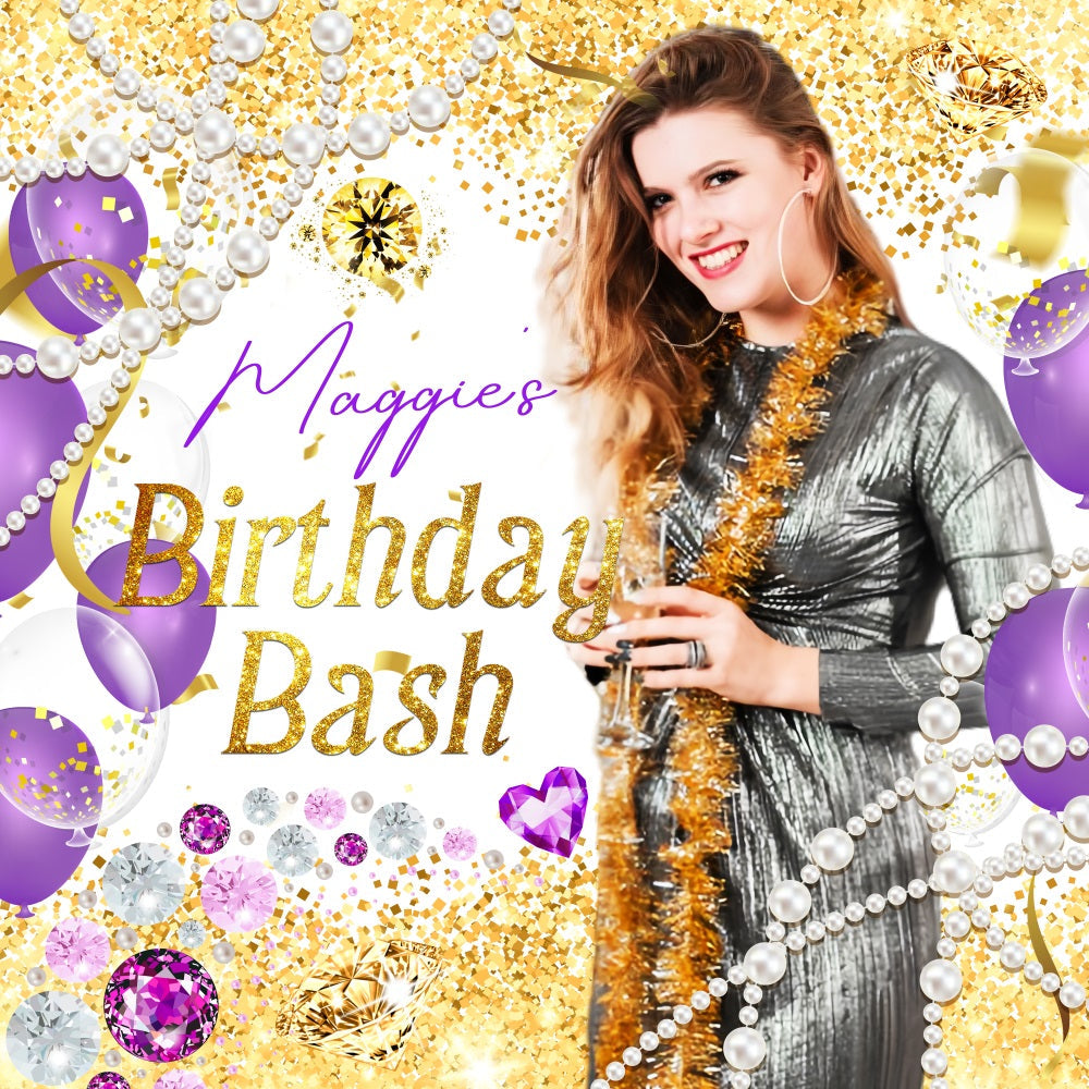 Backdrop For Birthday Sparkling Gemstone Ballloons Custom Backdrop UK LXX5-136