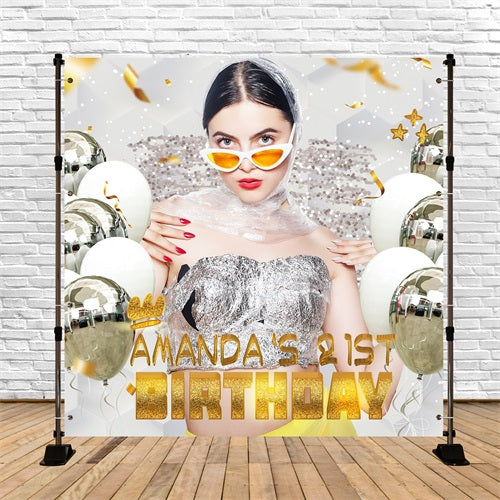 21st Birthday Backdrop Sparkling Balloon Personalized Backdrop UK LXX5-150