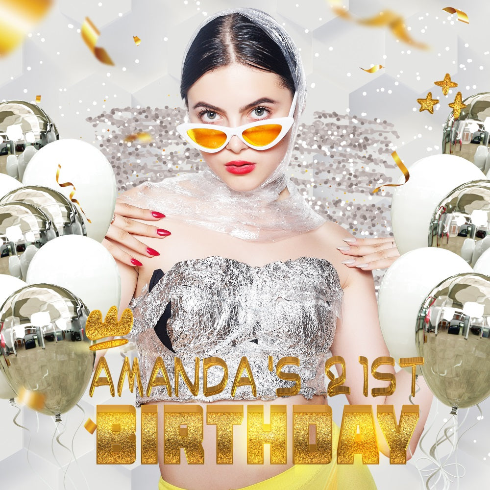 21st Birthday Backdrop Sparkling Balloon Personalized Backdrop UK LXX5-150