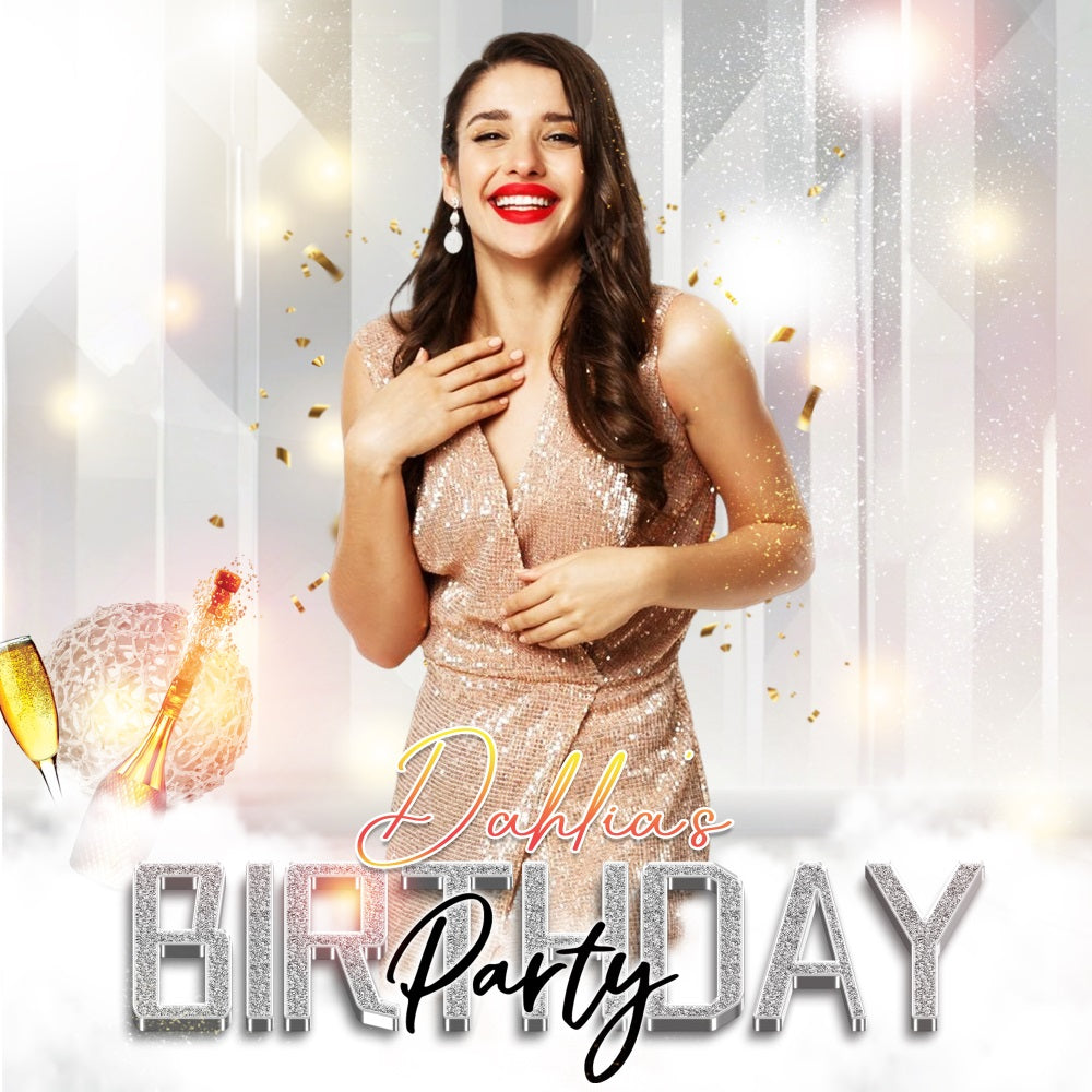 Backdrop For Birthday Sparkle Champagne Toast Personalised Backdrop UK LXX5-152