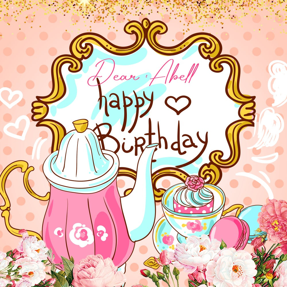 Personalized Birthday Backdrop Sweet Tea Party Floral Backdrop UK LXX5-154