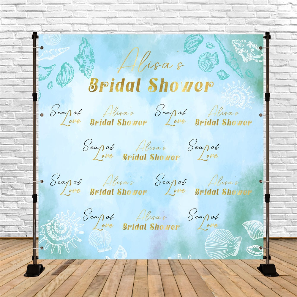 Bridal Shower Backdrops Blue Ocean Shells Watercolor Backdrop UK LXX5-176