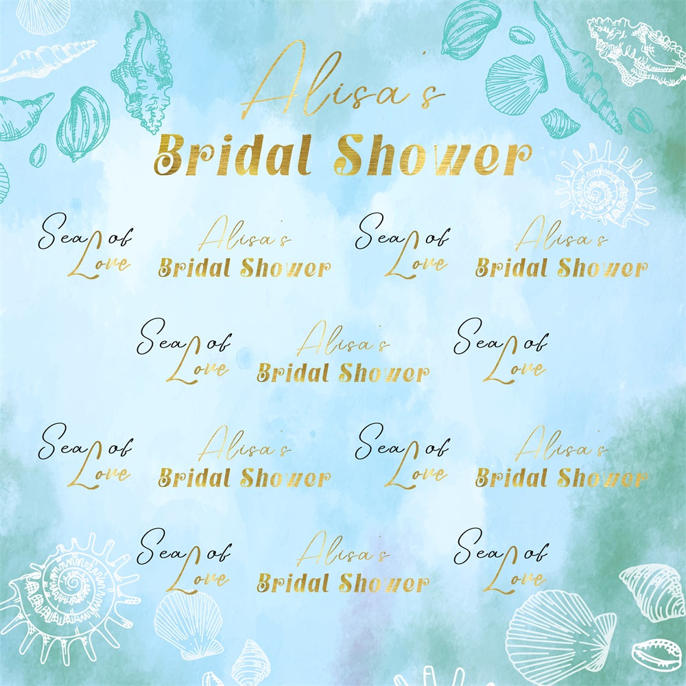 Bridal Shower Backdrops Blue Ocean Shells Watercolor Backdrop UK LXX5-176