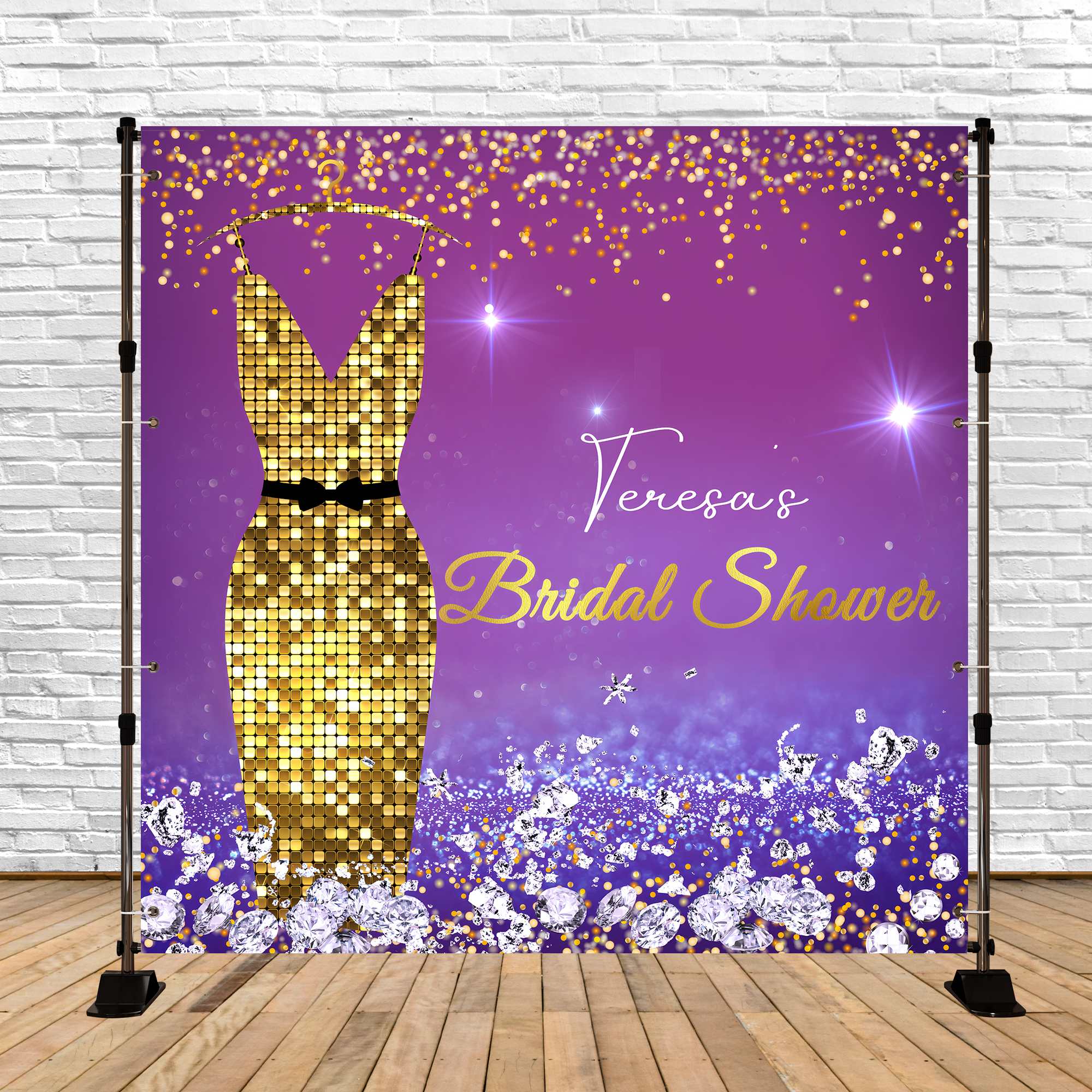 Bridal Shower Photo Backdrop Glam Gold Dress Custom Backdrop UK LXX5-180