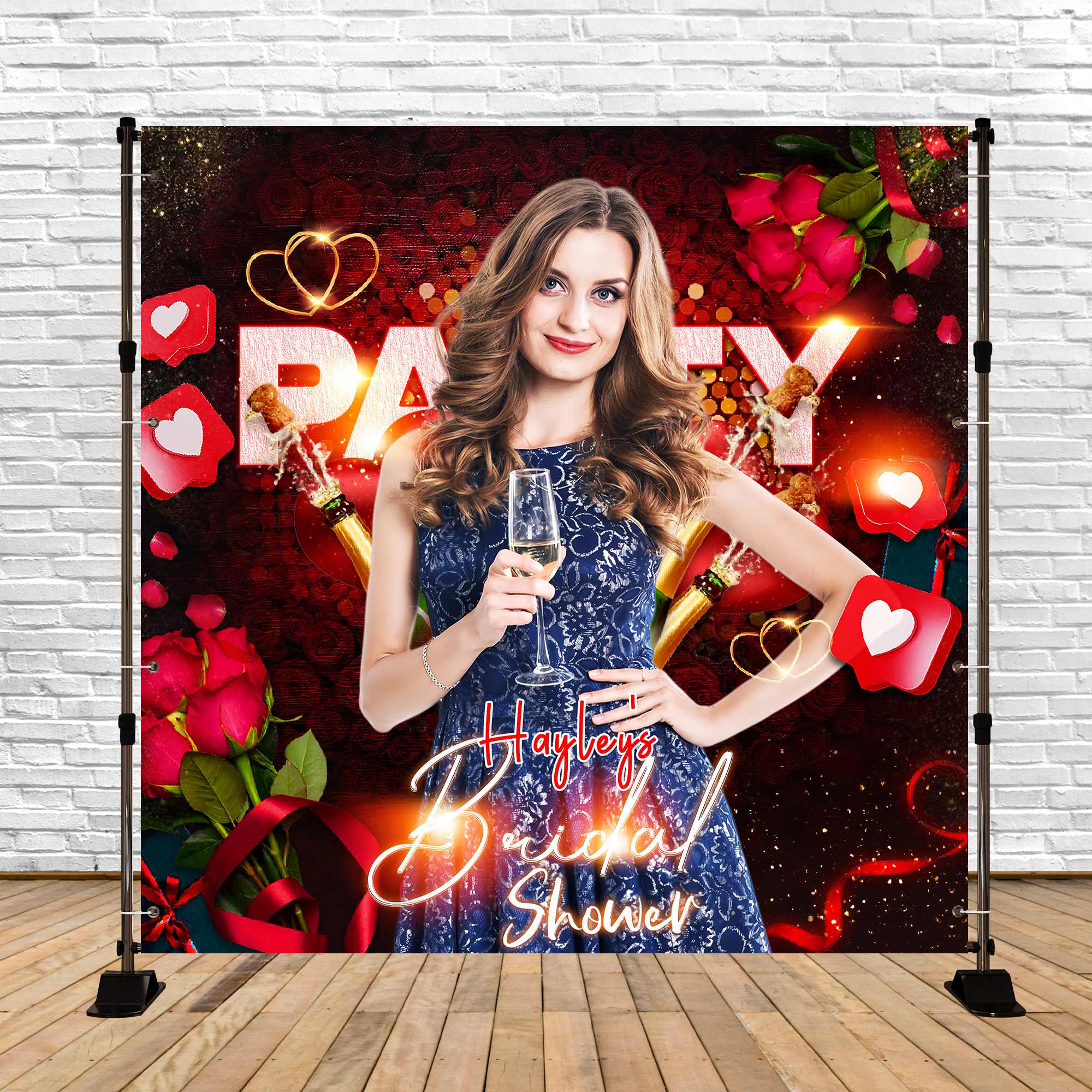 Bridal Shower Backdrops Red Roses Celebration Custom Backdrop UK LXX5-184