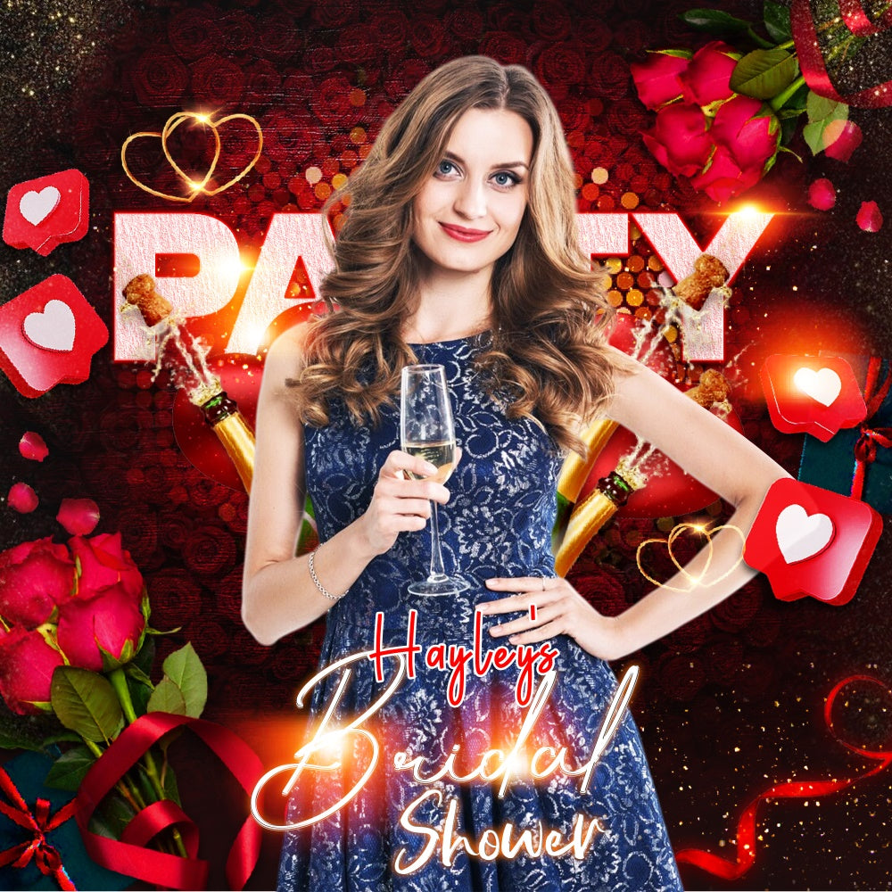 Bridal Shower Backdrops Red Roses Celebration Custom Backdrop UK LXX5-184