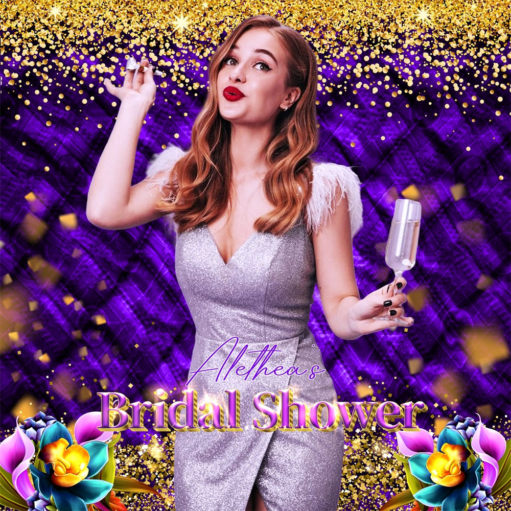 Bridal Shower Backdrop Golden Confetti Sparkle Custom Backdrop UK LXX5-191