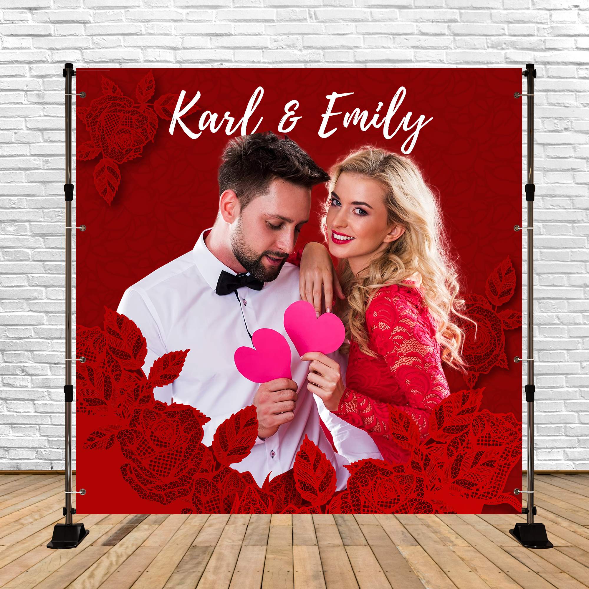 Backdrop For Wedding Lace Rose Love Personalized Backdrop UK LXX5-199