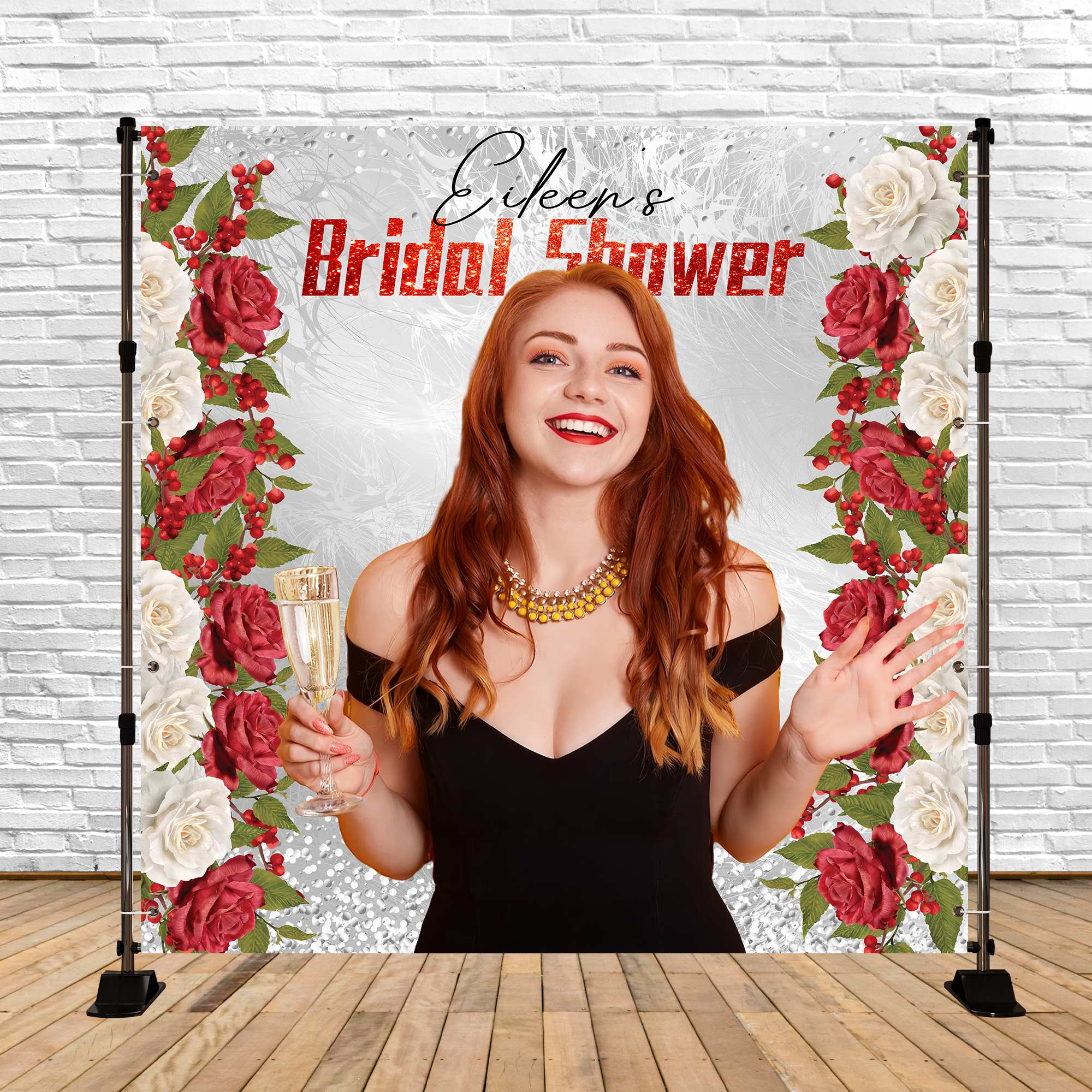 Bridal Shower Backdrop Champagne Red Rose Custom Backdrop UK LXX5-200