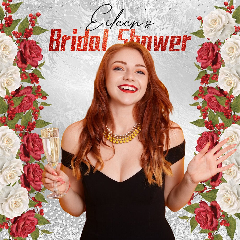 Bridal Shower Backdrop Champagne Red Rose Custom Backdrop UK LXX5-200