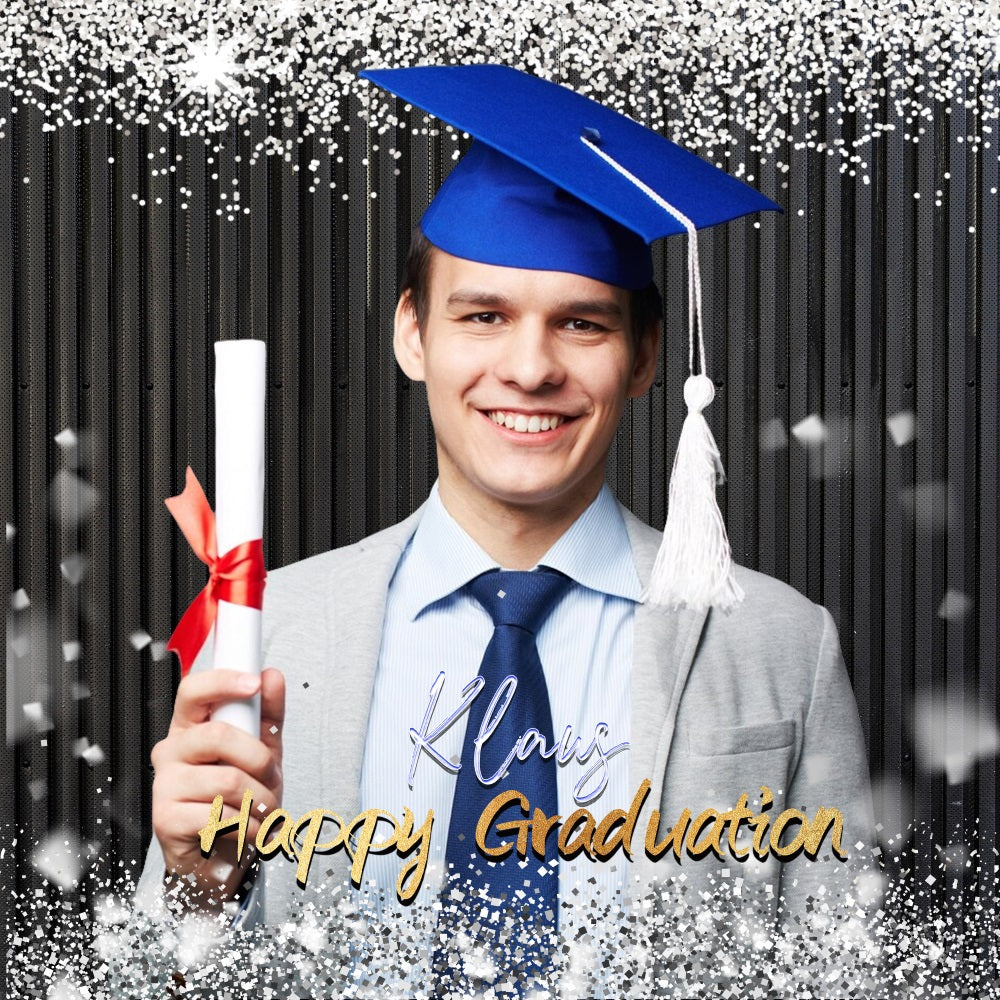 Graduation Backdrop Silver Glitter Personalised Party Graduation Backdrop UK LXX5-208