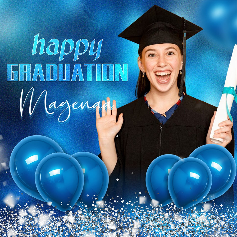 Blue Graduation Backdrop Blue Balloon Celebration Custom Party Graduation Backdrop UK LXX5-213